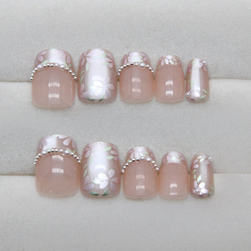 Peach Flower - Press On Nail Set Of 24 - Free 24 Pcs Sticker Sheet Included