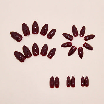 Shiny Maroon - Print Press On Nail Set Of 24 - Free 24 Pcs Sticker Sheet Included