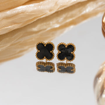 Black Fancy Flower Gold - Earring