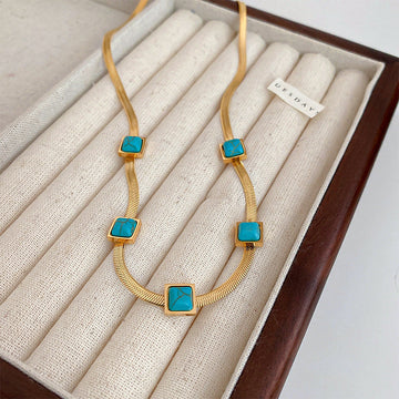 Natural Blue Stone Gold - Necklace