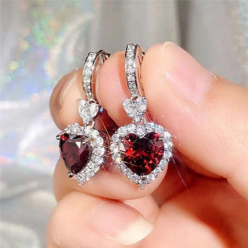Heart Red Maroon Dimond - Earring