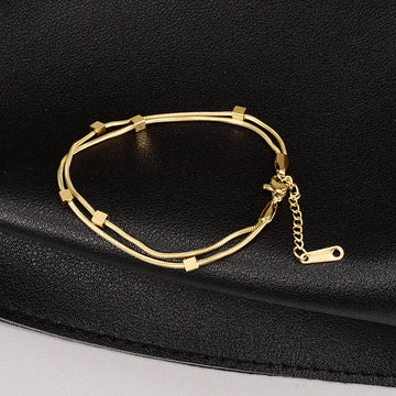 Double Layer Cube Bead Gold - Anklet