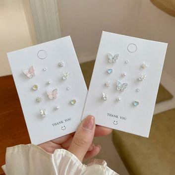 Blue Butterfly & Cuties - Ear Studs Set Of 12