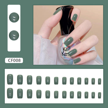 Forest Green Square - Press On Nail Set Of 24 - Free 24 Pcs Sticker Sheet Included