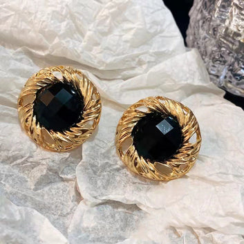 Twisted Round Black & Gold - Earring