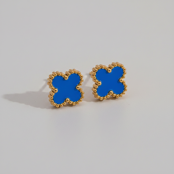 Gold Foil Navy Blue Flower - Earring