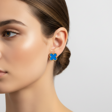 Gold Foil Navy Blue Flower - Earring