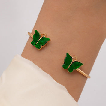 Green Butterfly Gold Bangle - Bracelet