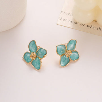 Lake Blue-Green Shiny Flower - Earring