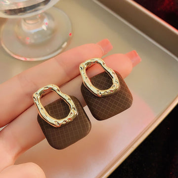 Classy Gold Foiled & Brown Grid - Earring