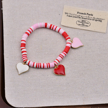 Heart Charms Pink & Red Beads - Bracelet