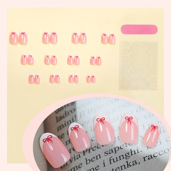 Bow Pink - Press On Nail Set Of 24 - Free Nail Kit Included