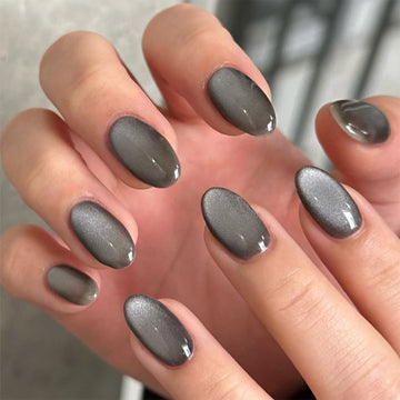Grey Shiny - Press On Nail Set Of 24 - Free Nail Kit Included