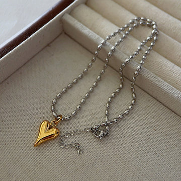 Premium Gold Heart Silver Foiled Beads - Necklace