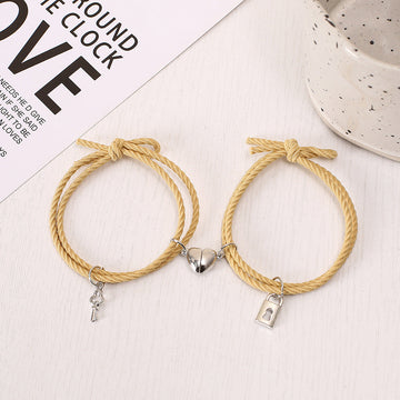 Yellow Lock & Key Magnetic Heart - Bracelet Set