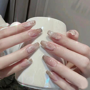 Silver Foil Shiny - Press On Nail Set Of 24 - Free 24 Pcs Sticker Sheet Included