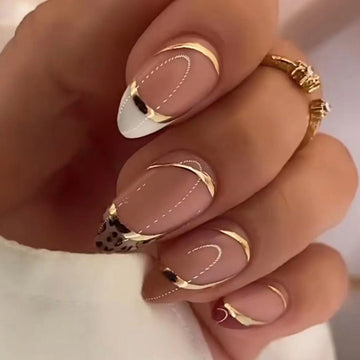 Foiled Line - Press On Nail Set Of 24 - Free 24 Pcs Sticker Sheet Included