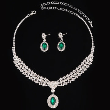 Premium Green & White Diamonds Silver - Jewelry Set
