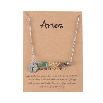 Zodiac Sign Natural Stone Aries Silver - Necklace