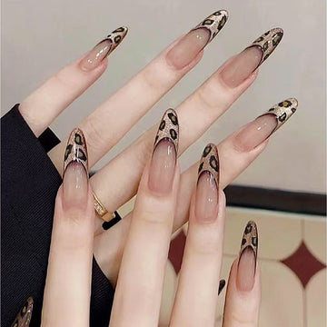 Leopard Print Shiny - Press On Nail Set Of 24 - Free 24 Pcs Sticker Sheet Included