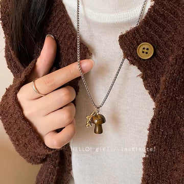 Titanium steel Natural Stone Mushroom - Necklace