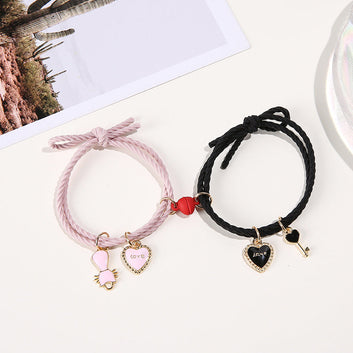 Love Charms Pink & Black Magnetic Red Round - Bracelet Set