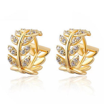 Gold Diamonds Leaf - Earring