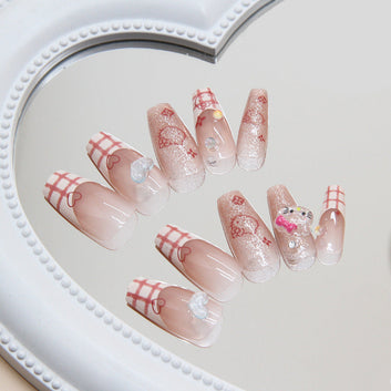 Hello Kitty Pink - Press On Nail Set Of 24 - Free 24 Pcs Sticker Sheet Included