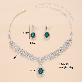 Premium Green & White Diamonds Silver - Jewelry Set