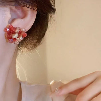 Red Acrylic Flowers - Earring