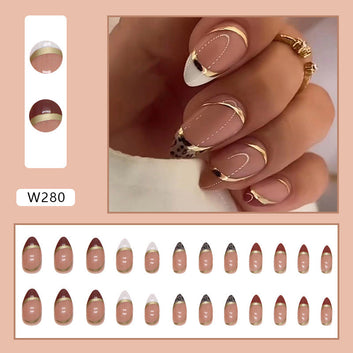 Foiled Line - Press On Nail Set Of 24 - Free 24 Pcs Sticker Sheet Included