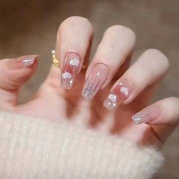 Fantasy Sparke & Clouds - Press On Nail Set Of 24 - Free 24 Pcs Sticker Sheet Included
