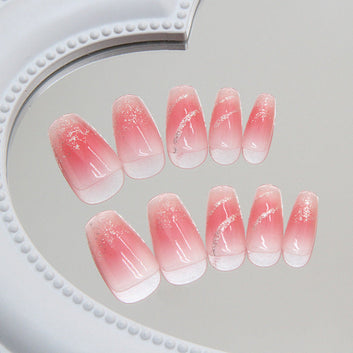 Silver Foiled Sparkles Pink - Press On Nail Set Of 24 - Free 24 Pcs Sticker Sheet Included
