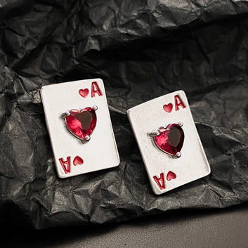 Ace Of Spade Red Diamond & White - Earring
