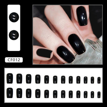 Jet Black - Press On Nail Set Of 24 - Free 24 Pcs Sticker Sheet Included