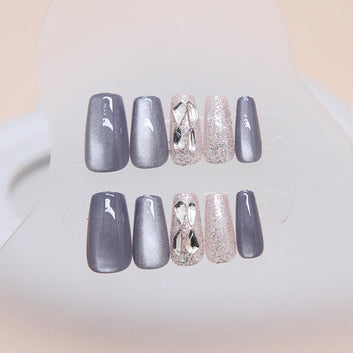 Glacier & Crystal Diamonds- Press On Nail Set Of 24 - Free 24 Pcs Sticker Sheet Included