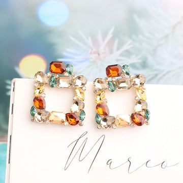 Square Glass Multi Dimond - Earring Style 2