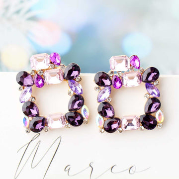 Square Glass Multi Dimond - Earring Style 5