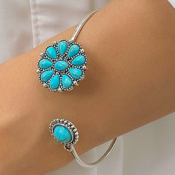Turquoise Stone Silver Bangle - Bracelet