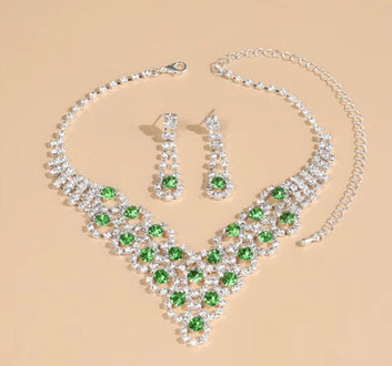 Fancy Green Diamonds Silver - Jewelry Set