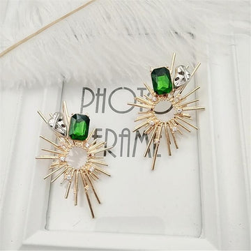 Green Gem Elegant Foiled Flower - Earring