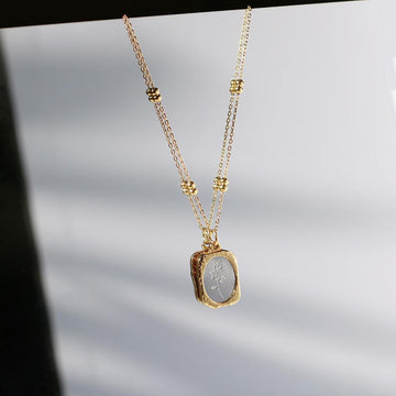 Gold Foil Silver Rose Flower - Necklace