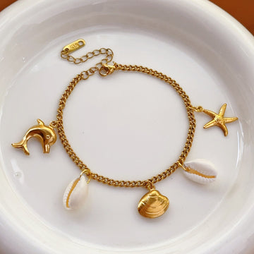 Sea Shell & Sea Animals Charms Gold - Bracelet