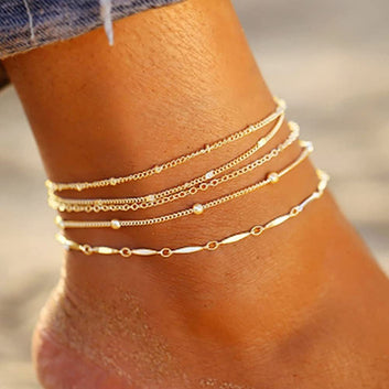 Classy Gold Layer - Anklet Set of 5