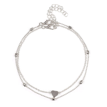 Heart Double Layer Silver - Anklet Set of 2