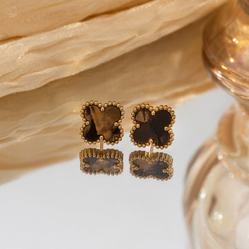 Brown Fancy Flower Gold - Earring