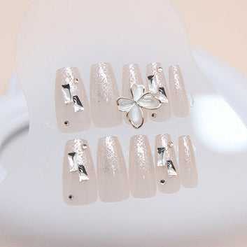 Crystal Buttefly & Diamonds Fancy - Press On Nail Set Of 24 - Free 24 Pcs Sticker Sheet Included