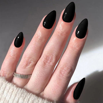 Deep Black - Press On Nail Set Of 24 - Free 24 Pcs Sticker Sheet Included
