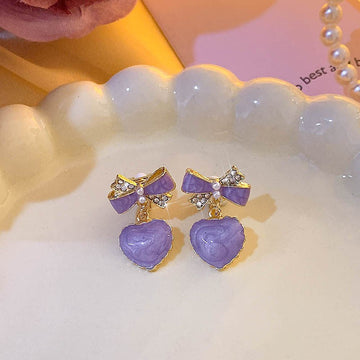 Purple Bow Heart Pastel - Earring