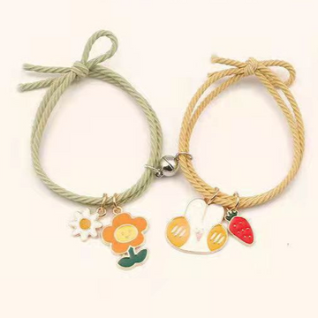 Flower & Bunny Face Green & Yellow - Bracelet